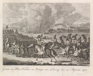 ラノワの戦いでのウィレム・ジョージ・フレデリック王子、1793年 1793 年 8 月 27 日、ラノイの前でのフレデリック ヴァン オランジュ王子の戦い (オブジェクトのタイトル) 作： Cornelis Brouwer