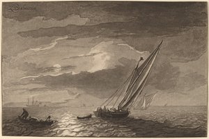満月のある海の風景、1779 年、1781 年に出版。 作： Cornelis Brouwer