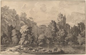 古い城のある谷、1784 年、1786 年に出版。 作： Cornelis Brouwer