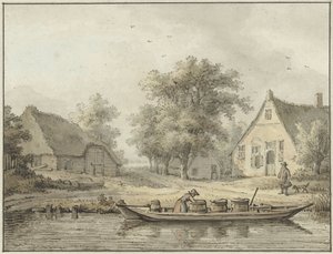 係留された樽のあるはしけのある風景 作： Cornelis Buys
