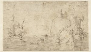 島で船のある海の風景 作： Cornelis Claesz van Wieringen (attributed to)