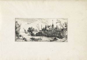 手漕ぎボートのある川の風景 風景（シリーズタイトル） 作： Cornelis Claesz van Wieringen (possibly)
