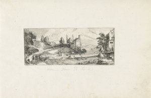 橋の上の 2 人の女性と川の風景 風景（シリーズタイトル） 作： Cornelis Claesz van Wieringen (possibly)