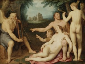 時間の鏡、1628（銅に油彩） 作： Cornelis Cornelisz van Haarlem