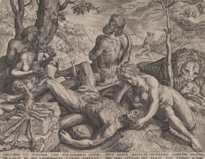 アベルの死を嘆くアダムとイブ、1564年。 作： Cornelis Cort