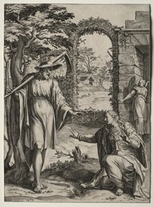 メアリーマグダーレンに現れたキリスト、1567年。 作： Cornelis Cort