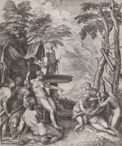 カリストの妊娠を発見するダイアナ、1566年。 作： Cornelis Cort