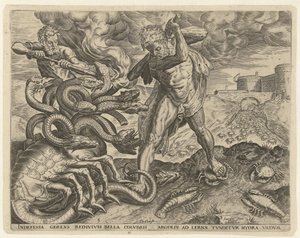 ヘラクレスはレルナのヒドラを打ち負かす ヘラクレスの労働 (シリーズ タイトル) 作： Cornelis Cort