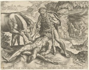 ヘラクレスはディオメーデースを馬に食べさせます ヘラクレスの労働 (シリーズ タイトル) 作： Cornelis Cort