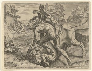 ヘラクレスはアケロウズと格闘する ヘラクレスの労働 (シリーズ タイトル) 作： Cornelis Cort