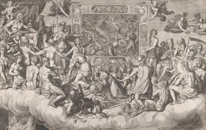 絵画の上半分の芸術の嘆き、1579年。 作： Cornelis Cort
