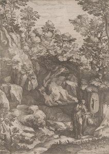 荒野で悔い改めたマグダラのマリア、1573年。 作： Cornelis Cort