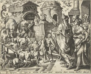 ノアは家族や動物たちと一緒に箱舟に乗り込みます ノアの歴史（シリーズタイトル） 作： Cornelis Cort