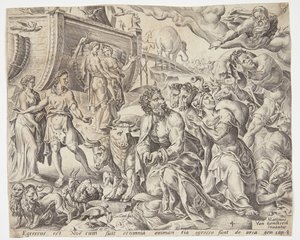 箱舟が救われたことを神に感謝するノア 作： Cornelis Cort