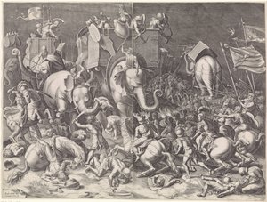夜のスキピオとハンニバルの間のザマの戦い 作： Cornelis Cort