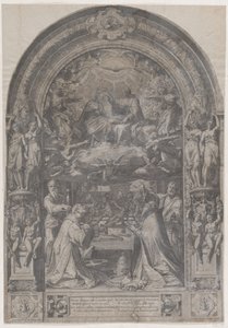 セント ローレンス、セント ポール、セント ピーター、セント シクストゥスによる聖母の戴冠式、1576 年。 作： Cornelis Cort