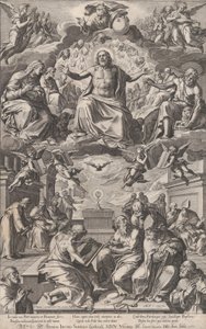 聖なる秘跡をめぐる教父たちの論争、1575 年。 作： Cornelis Cort