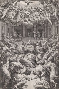 聖霊降臨、1574 年。 作： Cornelis Cort