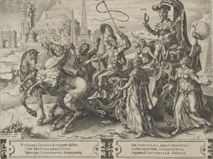 プライドの勝利、The Cycle of the Vicissitudes of Human Affairs、プレート 3、1564 より。 作： Cornelis Cort
