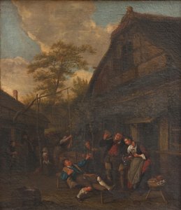 旅館の外の農民 作： Cornelis Dusart