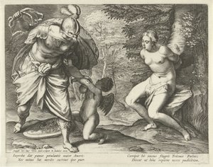 木につながれたヴィーナスとミネルバに罰せられるアモール 作： Cornelis Galle (I)