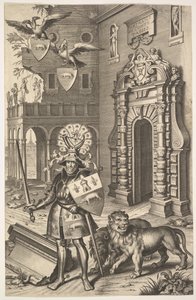 ジャン・ジャック・シフレ、レ・マルケス、1645年のタシス伯爵の寓意的な肖像画のイラスト. 作： Cornelis Galle I