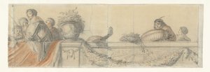 フェストゥーンと手すりの人々 Honselaersdijk 城の壁画のデザイン (シリーズ タイトル) 作： Cornelis Holsteyn