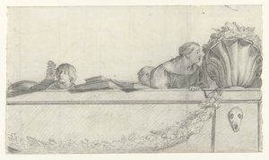 フェストゥーンと手すりの人々 Honselaersdijk 城の壁画のデザイン (シリーズ タイトル) 作： Cornelis Holsteyn