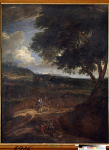 コンスタンティヌス・コルネリス・ホイスマンス（1648-1727）による絵画「ヤコブの妻と子供たちと一緒にカナンの地への帰還」（ヤコブの帰還） 国立美術館、トゥーラ、ロシア