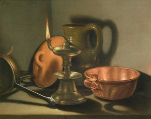 石油ランプのある静物 作： Cornelis Jacobsz
