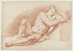 着席し、男性の裸体を支えている 作： Cornelis Joseph d