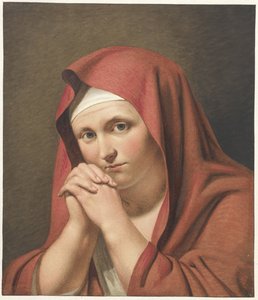 手を組んだ赤い服の女性 作： Cornelis Kruseman