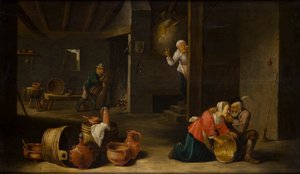 Epämiellyttävä yllätys (epäsovitettu pari) (öljy paneelissa) 作： Cornelis Mahu