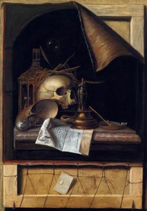 "Nature morte a la vanite" (Vanitas Still Life) Peinture de Cornelis Norbertus Gysbrechts ou Gijsbrechts (1630 - 1675) 油彩・キャンバス Dim 89x62 cm Private Collection
