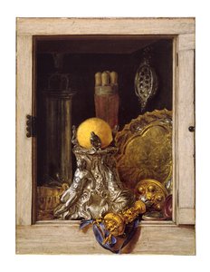 開いたキャビネットの銀器（キャンバスに油彩） 作： Cornelis Norbertus Gysbrechts