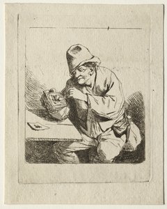 パイプに火をつける農民 作： Cornelis Pietersz Bega