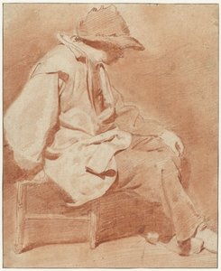 帽子をかぶり、左手を膝に置き、右を向いて座っている男性 作： Cornelis Pietersz. Bega