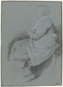 エプロンを着用し、左側に横顔で座っている女性 作： Cornelis Pietersz. Bega