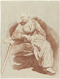 右腕に寄りかかって座っている女性の習作 作： Cornelis Pietersz. Bega