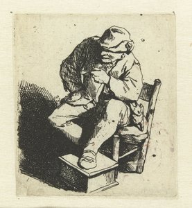 左手にパイプを持って座っている農夫 作： Cornelis Pietersz. Bega