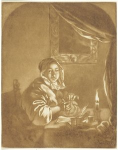 キャンドルライトの女性 作： Cornelis Ploos van Amstel (signed by artist)