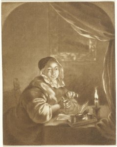 キャンドルライトの女性 作： Cornelis Ploos van Amstel (signed by artist)