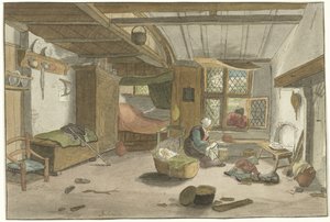 ゆりかごで女性とインテリア 作： Cornelis Ploos van Amstel (signed by artist)