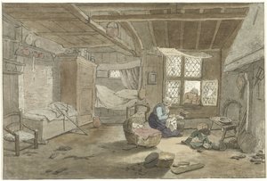ゆりかごで女性とインテリア 作： Cornelis Ploos van Amstel (signed by artist)