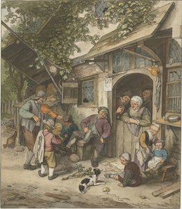 旅館の前のバイオリン弾き 作： Cornelis Ploos van Amstel (signed by artist)