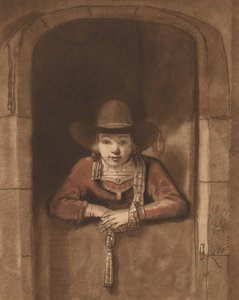 下のドアに寄りかかる少年、1763 年、1765 年に出版。 作： Cornelis Ploos van Amstel