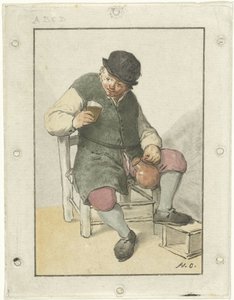 水差しで座っている農民 作： Cornelis Ploos van Amstel