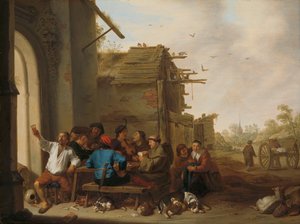 ヴィレッジ・インの前の姿 カントリー フォークの会社 作： Cornelis Saftleven