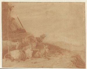 ヤギと眠る羊飼い 作： Cornelis Saftleven