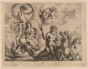 ネプチューンと海の上の 2 頭の馬 作： Cornelis Schut I